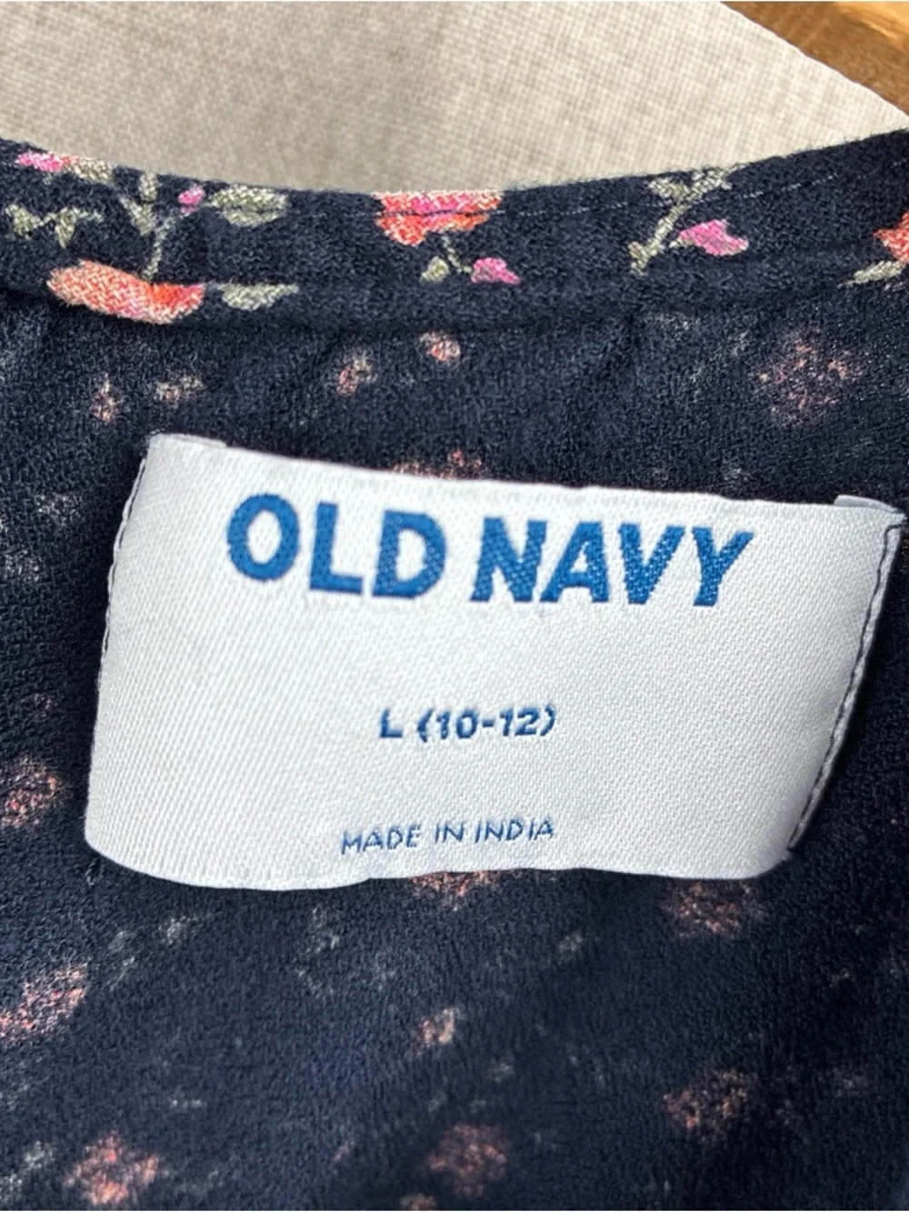 Old Navy Dress Girls Ditsy Floral Dark Blue Aline Cottagecore Prarie L 10-12